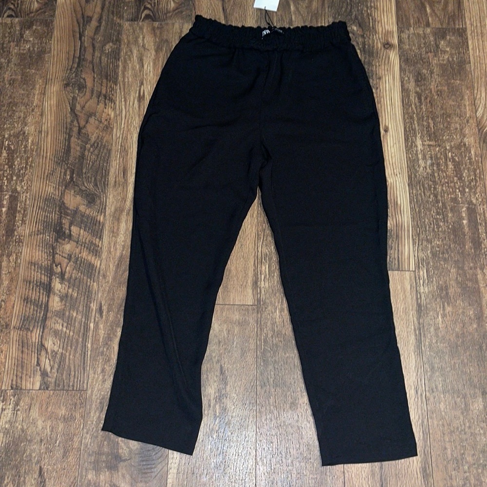 Zara paper bag slim pants elastic waist